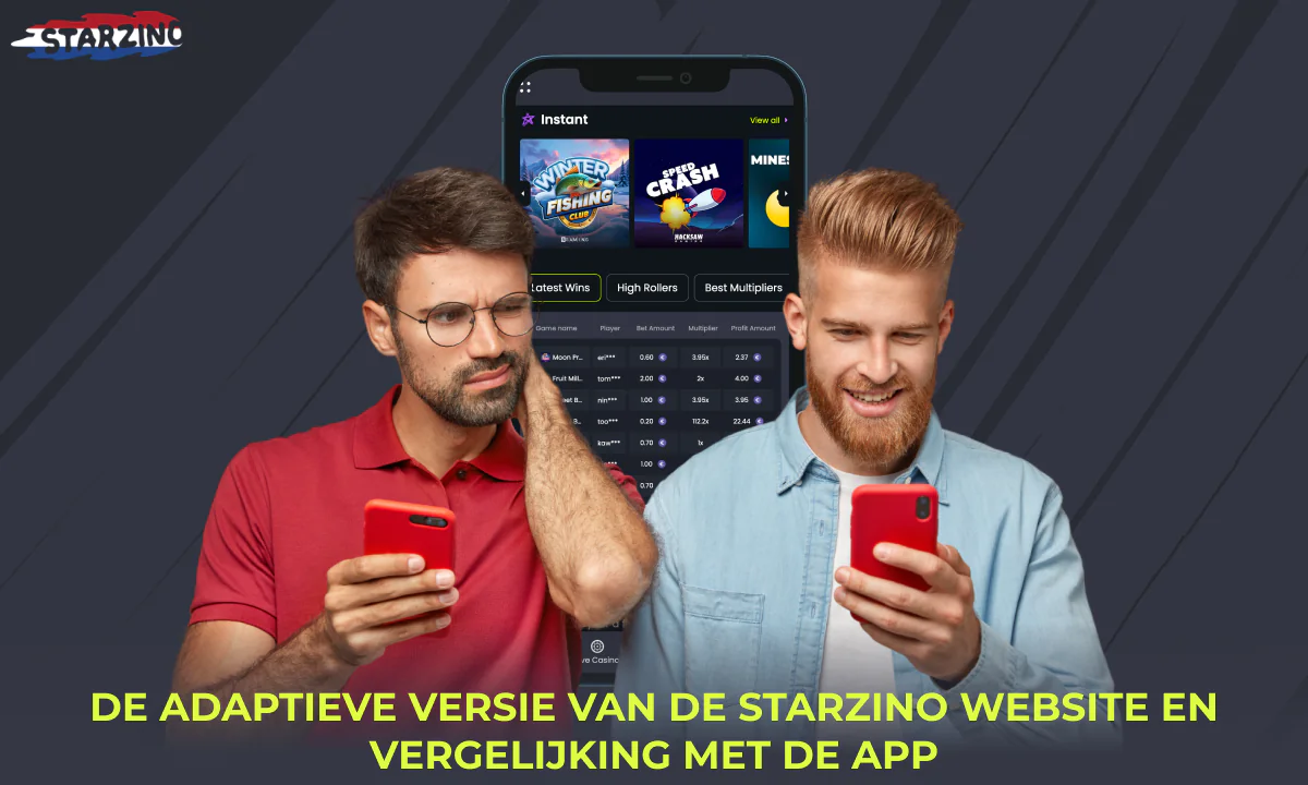 Vergelijking van de adaptieve versie van de site en de Starzino-applicatie